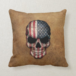 Aged and Worn American Flag Skull Pillow