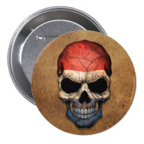 Aged and Worn Dutch Flag Skull Pinback Button