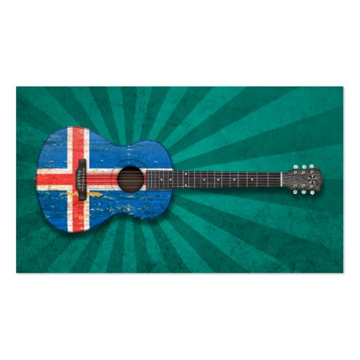 Aged and Worn Icelandic Flag Acoustic Guitar, teal Business Card Templates (front side)