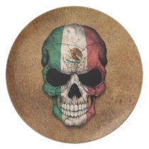 Aged and Worn Mexican Flag Skull Plates