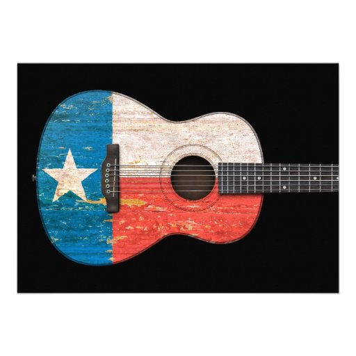Aged and Worn Texas Flag Acoustic Guitar, black Invites