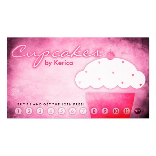aged cupcake shop loyalty card business card templates (front side)