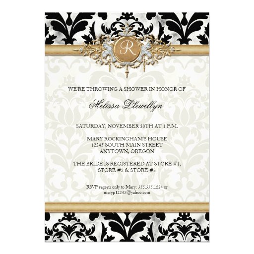 Aged Distressed Damask Golden Bling Look Wedding Personalized Invitation