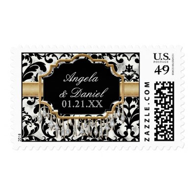 Aged Distressed Damask Golden Bling Look Wedding Postage Stamp