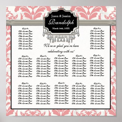 Aged Distressed Damask Reception Seating Chart Print
