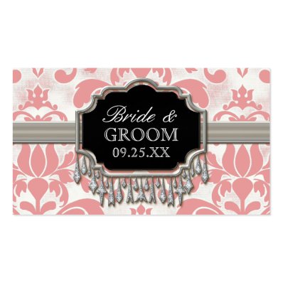 Aged Distressed Damask Silver Bling Look Wedding Business Card