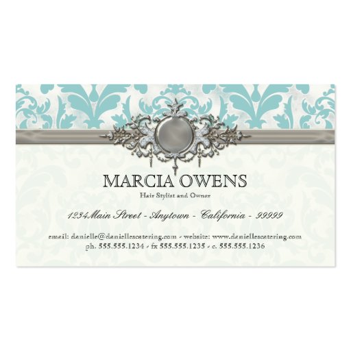 Aged Distressed Damask Silver Bling Look Wedding Business Card Template (back side)