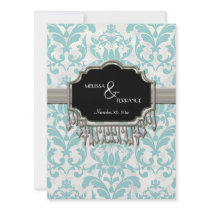 Aged Distressed Damask Silver Bling Look Wedding Custom Announcements