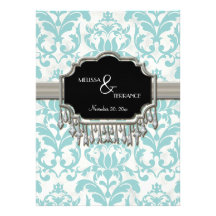 Aged Distressed Damask Silver Bling Look Wedding Custom Announcements