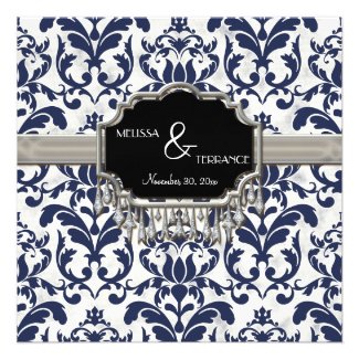 Aged Distressed Damask Silver Bling Look Wedding Personalized Announcement
