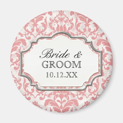 Aged Distressed Damask Silver Bling Look Wedding Refrigerator Magnet