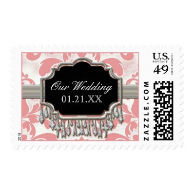 Aged Distressed Damask Silver Bling Look Wedding Stamps