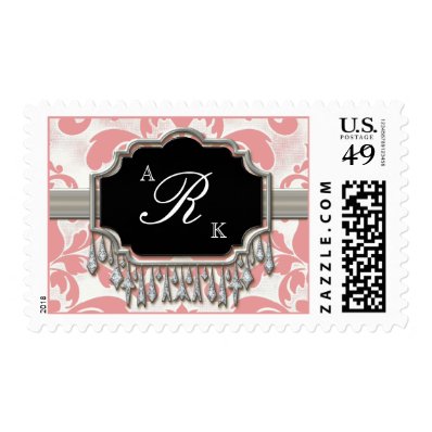 Aged Distressed Damask Silver Bling Look Wedding Stamp