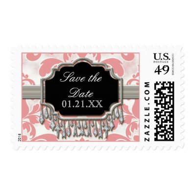 Aged Distressed Damask Silver Bling Look Wedding Postage Stamp
