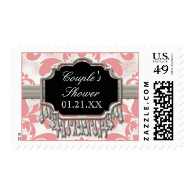 Aged Distressed Damask Silver Bling Look Wedding Postage Stamps