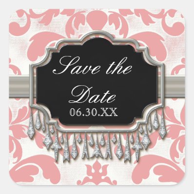 Aged Distressed Damask Silver Bling Look Wedding Stickers
