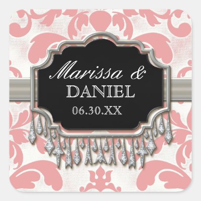 Aged Distressed Damask Silver Bling Look Wedding Stickers