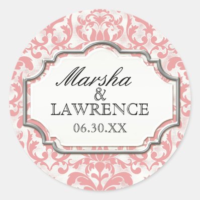 Aged Distressed Damask Silver Bling Look Wedding Sticker