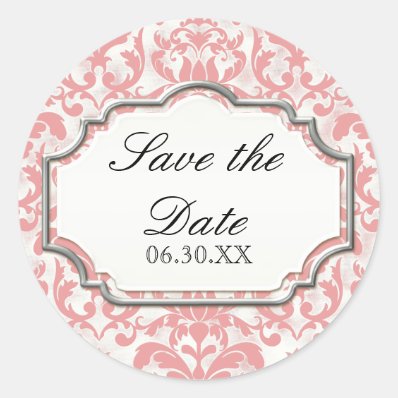 Aged Distressed Damask Silver Bling Look Wedding Stickers