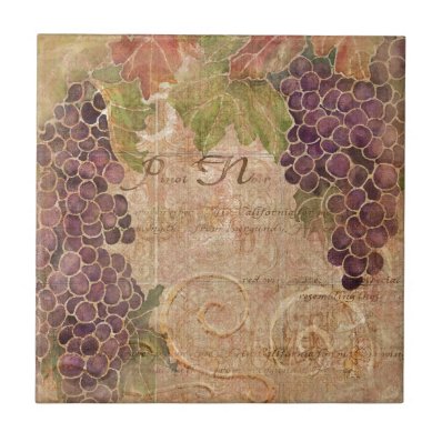 Aged Grape Vineyard Watercolor Home Decor Ceramic Tile