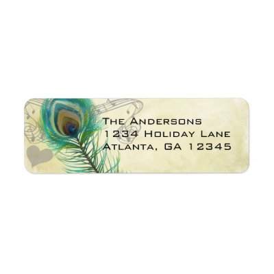 Aged Parchment Vintage Birds Peacock Feather Return Address Label