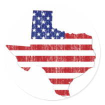 AGED US FLAG TEXAS ROUND STICKERS