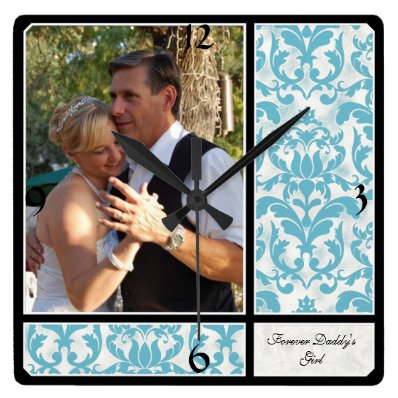 Aged Vintage Damask Pattern Wedding Photograph Square Wall Clock