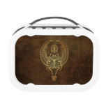 Aged Winged Egyptian Scarab Beetle with Ankh Brown Lunch Box