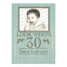 Aged Wood 30th Birthday Photo Personalized Invite