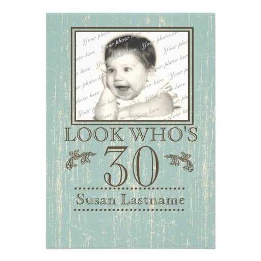 Aged Wood 30th Birthday Photo Personalized Invite