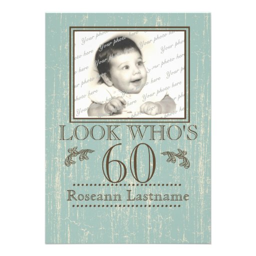 Aged Wood 60th Birthday Photo Personalized Invitation (front side)