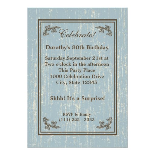 Aged Wood 80th Birthday Photo Blue Personalized Announcement