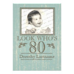 Aged Wood 80th Birthday Photo Custom Invitation