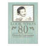 Aged Wood 80th Birthday Photo Custom Invitation