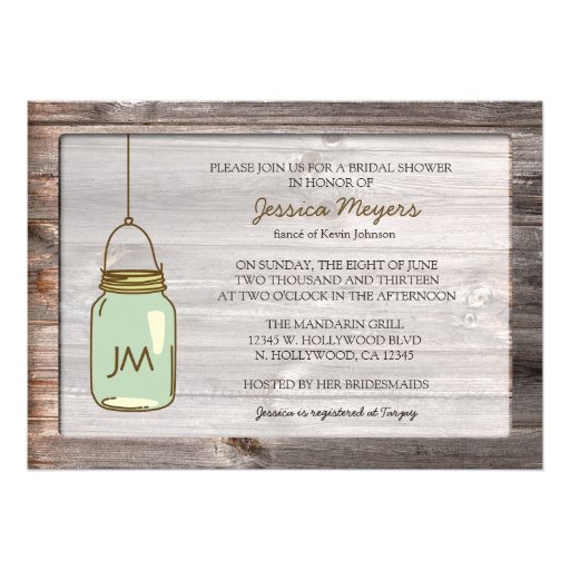 Aged Wood with Mason Jar Bridal Shower Personalized Announcements