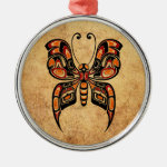 Aged Yellow and Red Haida Spirit Butterfly Christmas Ornaments Aged Yellow and Red Haida Spirit Butterfly Christmas Ornaments
