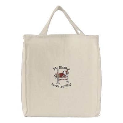 Agility Bar Jump Sheltie Embroidered Tote Bag by MenagerieMayhem