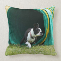 Agility Boston terrier Throw Pillow
