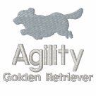 ladies_fitted_polo - This unique embroidered dog agility polo shirt for women has a silhouette of a Golden Retriever jumping over the word "Agility." Underneath is printed the breed name. High-quality Golden Retriever polo shirt shows your love for the sport of dog agility!