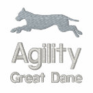 ladies_fitted_polo - This unique embroidered dog agility polo shirt for women has a silhouette of a Great Dane jumping over the word "Agility." Underneath is printed the breed name. High-quality Great Dane polo shirt shows your love for the sport of dog agility - and your giant breed canine! Original clothing.