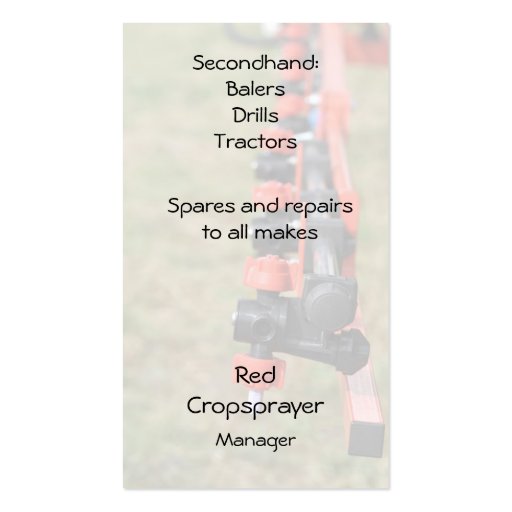 Agricultural crop sprayer business card (back side)