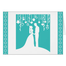 Aguamarina novia y siluetas del boda del novio tarjetas