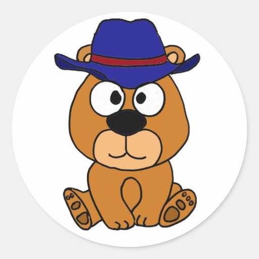 AH- Brown Bear Wearing Cowboy Hat Cartoon Classic Round Sticker | Zazzle