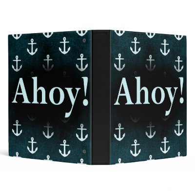 Ahoy! Anchor Pattern Design Dark Blue 3 Ring Binder by CardsForAll