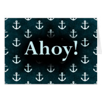 Ahoy! Anchor Pattern Design Dark Blue Greeting Cards