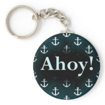 Ahoy! Anchor Pattern Design Dark Blue Key Chains