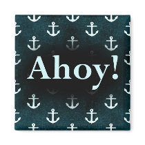 Ahoy! Anchor Pattern Design Dark Blue Refrigerator Magnets