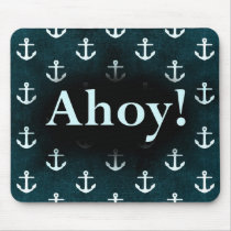 Ahoy! Anchor Pattern Design Dark Blue Mousepad