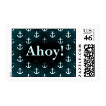 Ahoy! Anchor Pattern Design Dark Blue Stamp
