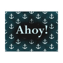 Ahoy! Anchor Pattern Design Dark Blue Postcard